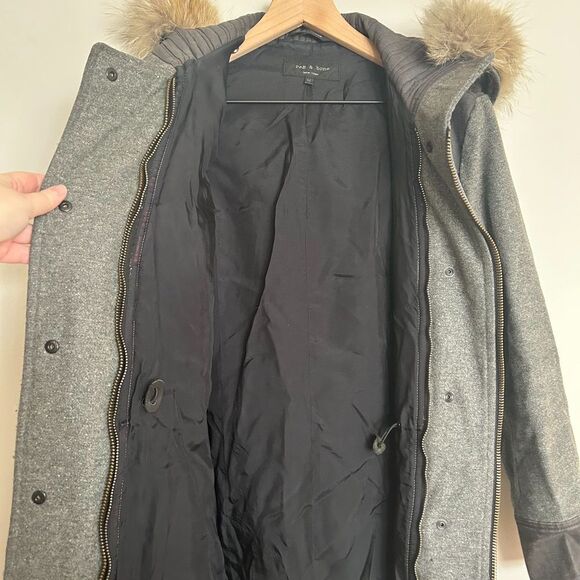 Rag & Bone Waxed Canvas Pocket Double 2-in-1 Parka Jacket w/ Fur Hood - Picture 8 of 16